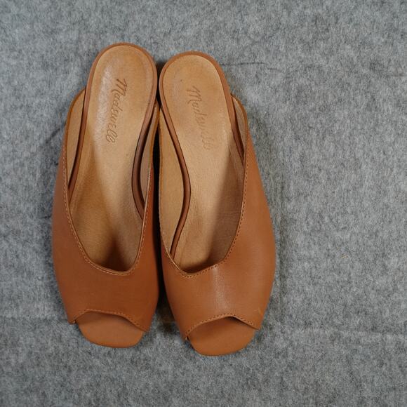 Madewell Shoes Womens 7 Tavi Slide Sandal Peeptoe Leather Brown - Picture 3 of 7